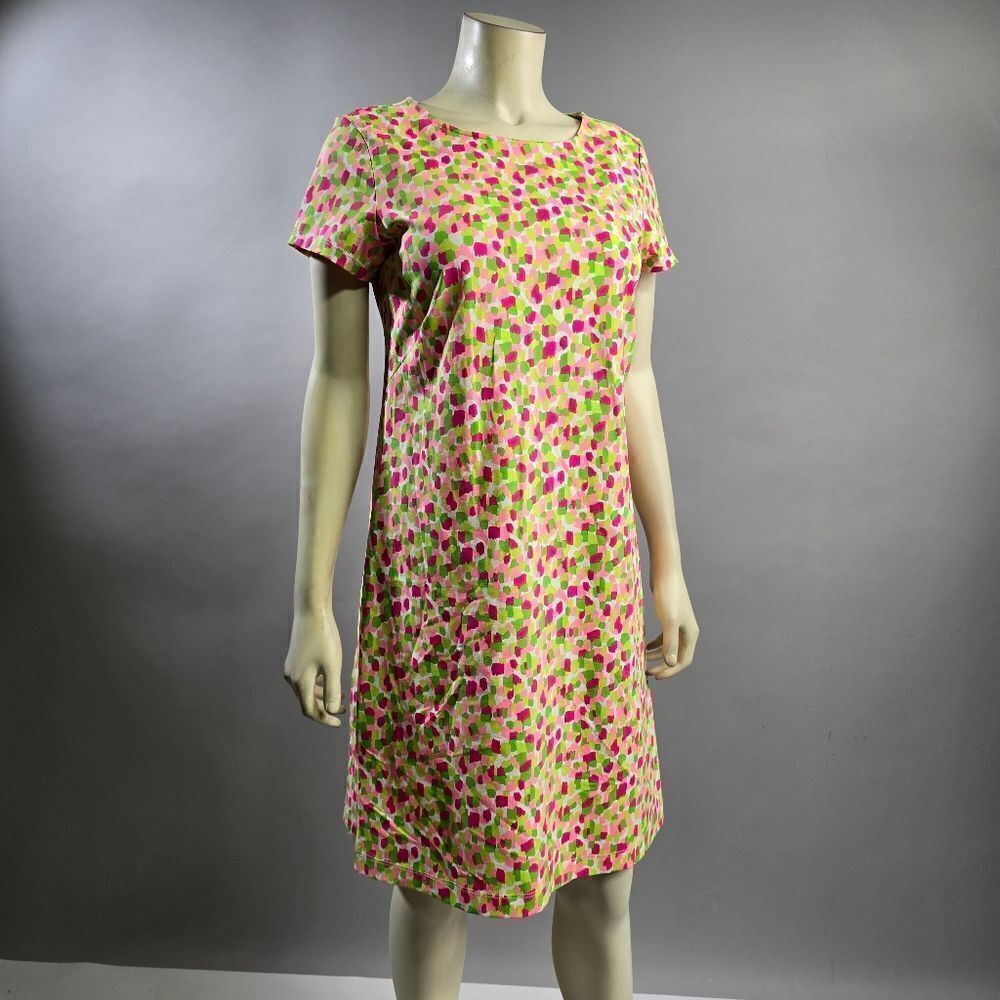 Katherine Way Pink & Green Printed Short Sleeve Shift Dress